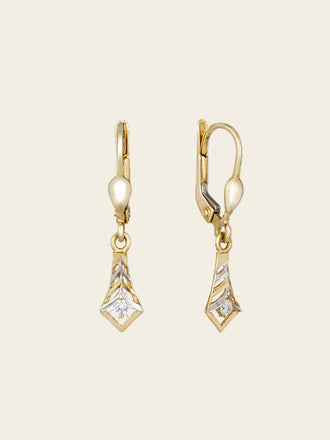 Art Deco Diamond Drop Earrings 14K Yellow Gold