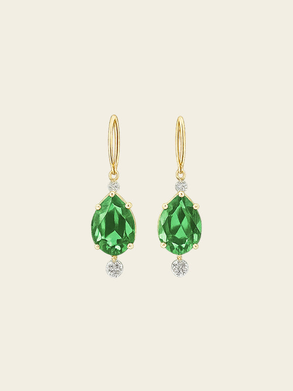 Emerald Teardrop Earrings 14K Yellow Gold