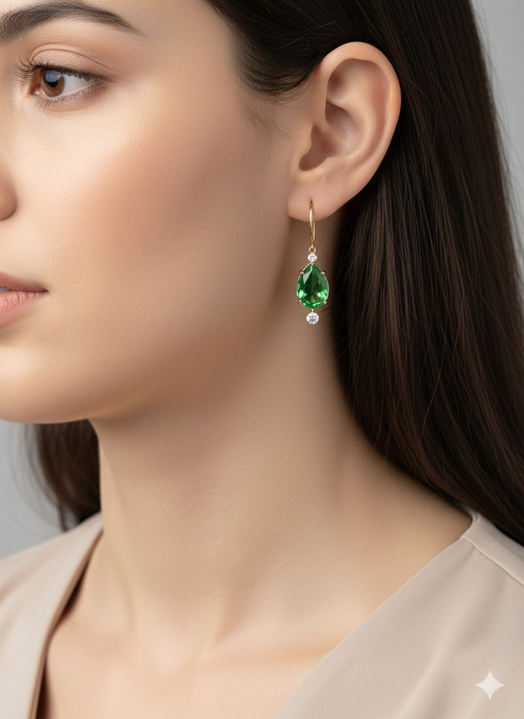 Emerald Teardrop Earrings 14K Yellow Gold