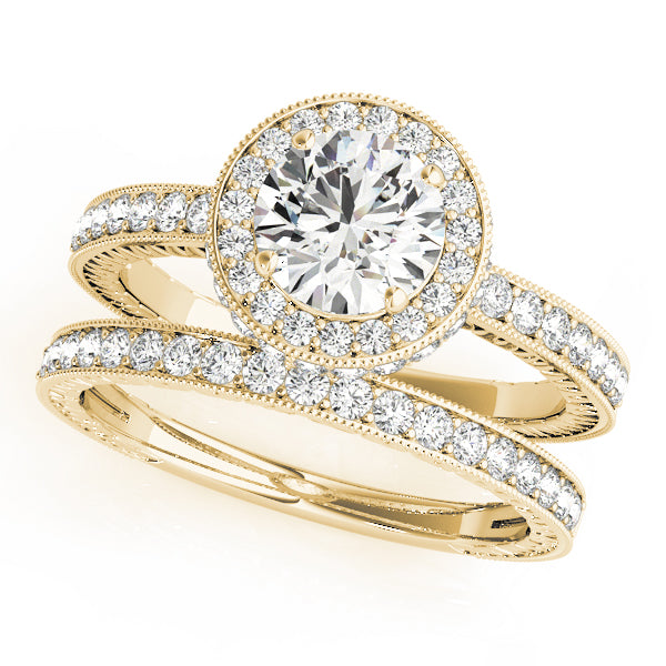 18k Yellow Gold Halo Round Engagement Rings